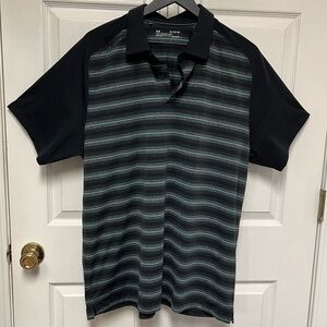 Under Armour Loose Heat Gear Black and Gray Striped Polo Shirt